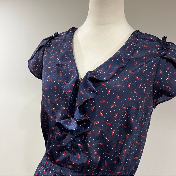 Jessica Simpson Navy Blue shoe and dot print mini Dress size small - Picture 2 of 13